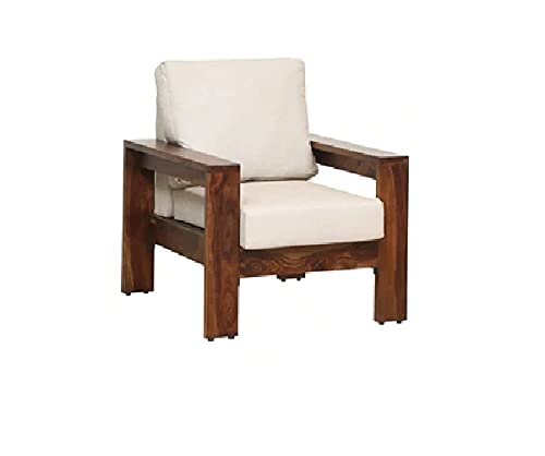 ODEJIA Single Seater Sofa For Living Room Solid Sheesham Wood Single Seater Solid Teak Wood Sofa, Brown