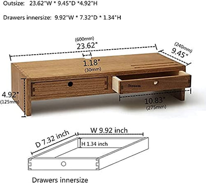 ODEJIA Wooden Computer Monitor Stand, Monitor Riser Desk Shelf Desktop Stand TV Laptop Riser with Keyboard Storage Desk (Walnut Finish)