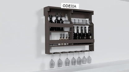 ODEJIA Wall-Mounted Wine Rack & Glass Holder – 30x24 Inch Walnut Mini Bar Cabinet