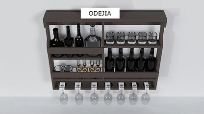 ODEJIA Wall-Mounted Wine Rack & Glass Holder – 30x24 Inch Walnut Mini Bar Cabinet