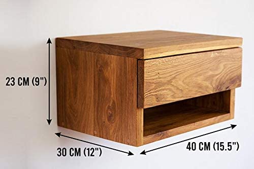 ODEJIA Walnut Floating Nightstand with Drawer - Mid Century Modern Bedside Table