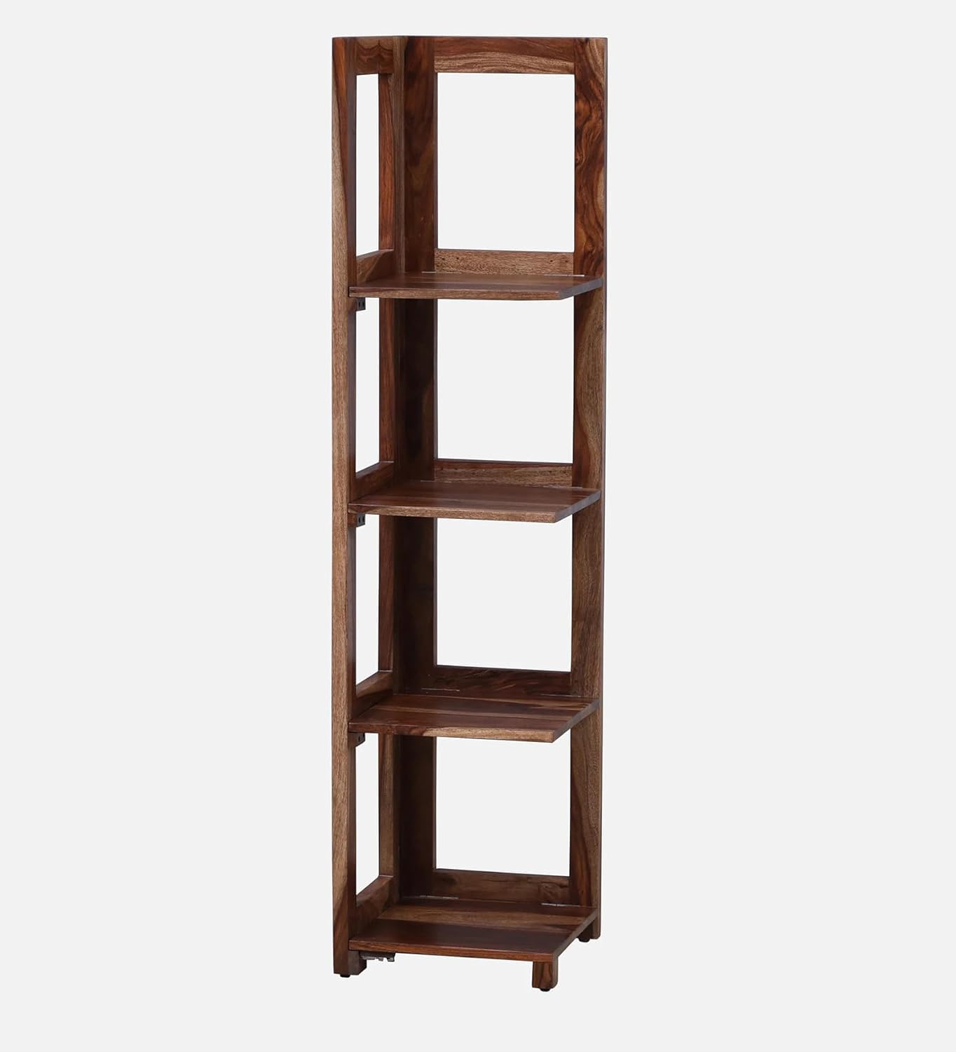 Odejia Solid Sheesham Wooden Book Shelf| Ladder for Home Decor| Plant Stand | Corner Showcase Storage Shelves for LivingRoom| Bedroom | 4- Tier Shelf 14" L x 14" W x 58" H Walnut