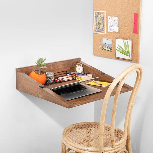 ODEJIA Solid Sheesham Wood Mounted Study Table/Home Office/Laptop Table/Wall Mounted Space Saving Desk/Office Table Stand