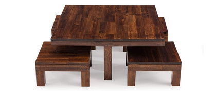 ODEJIA Vesta Beige Coffee Table with 4 Stools - Rustic Walnut Mahogany