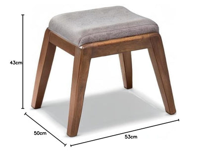 ODEJIA Walnut Wood Footstool - Grey Fabric Upholstered