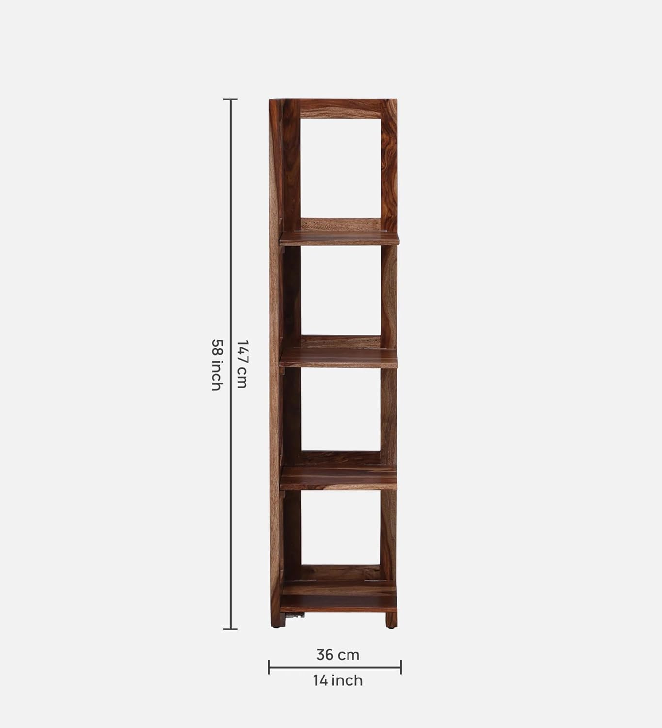 Odejia Solid Sheesham Wooden Book Shelf| Ladder for Home Decor| Plant Stand | Corner Showcase Storage Shelves for LivingRoom| Bedroom | 4- Tier Shelf 14" L x 14" W x 58" H Walnut