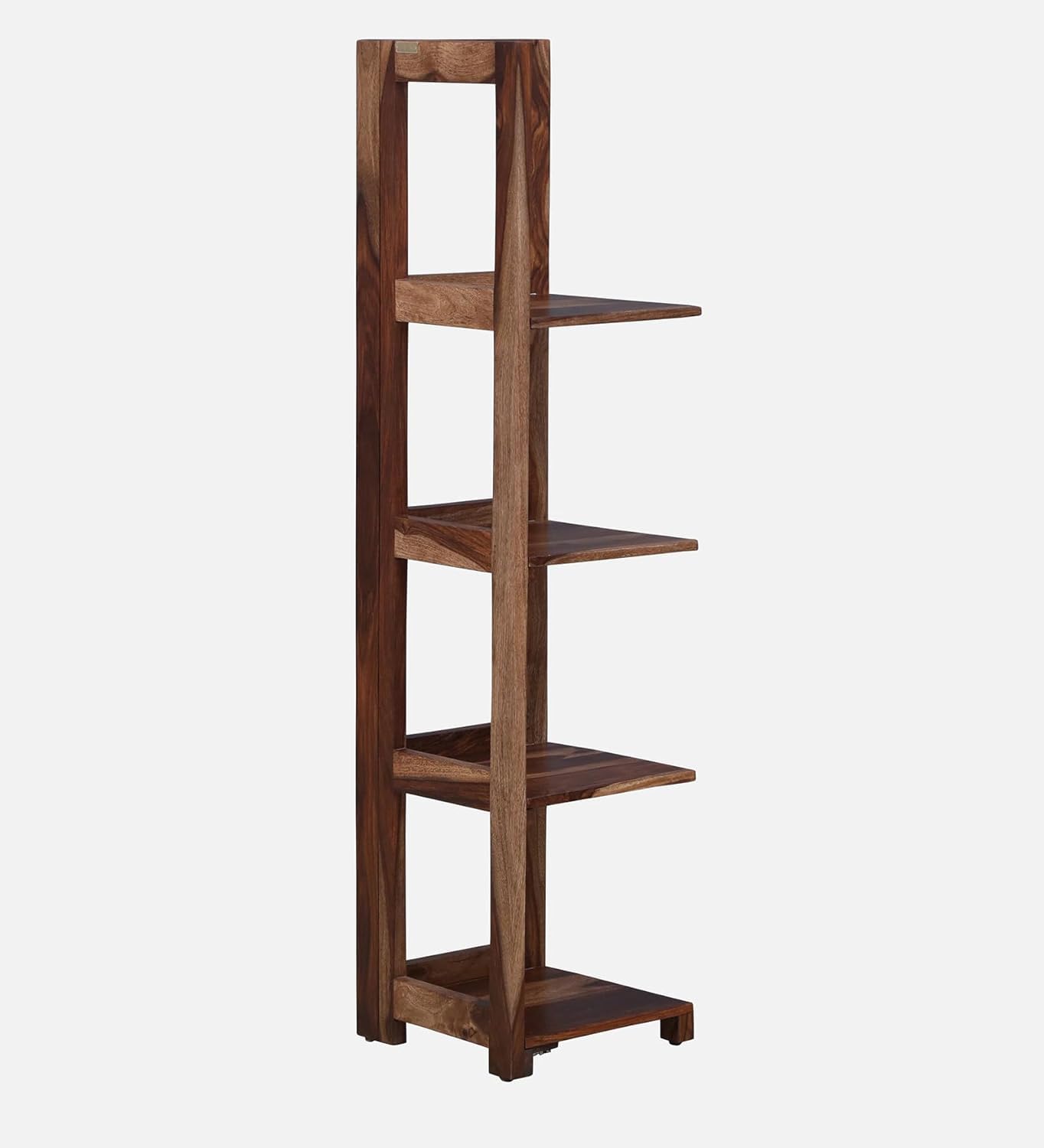 Odejia Solid Sheesham Wooden Book Shelf| Ladder for Home Decor| Plant Stand | Corner Showcase Storage Shelves for LivingRoom| Bedroom | 4- Tier Shelf 14" L x 14" W x 58" H Walnut