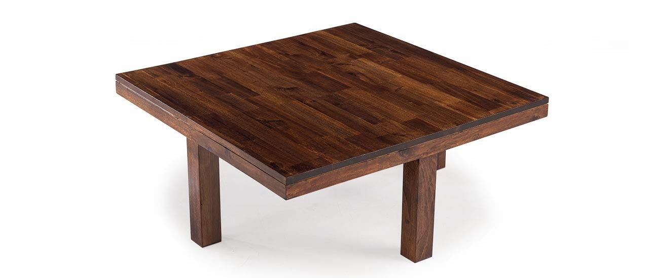 ODEJIA Vesta Beige Coffee Table with 4 Stools - Rustic Walnut Mahogany