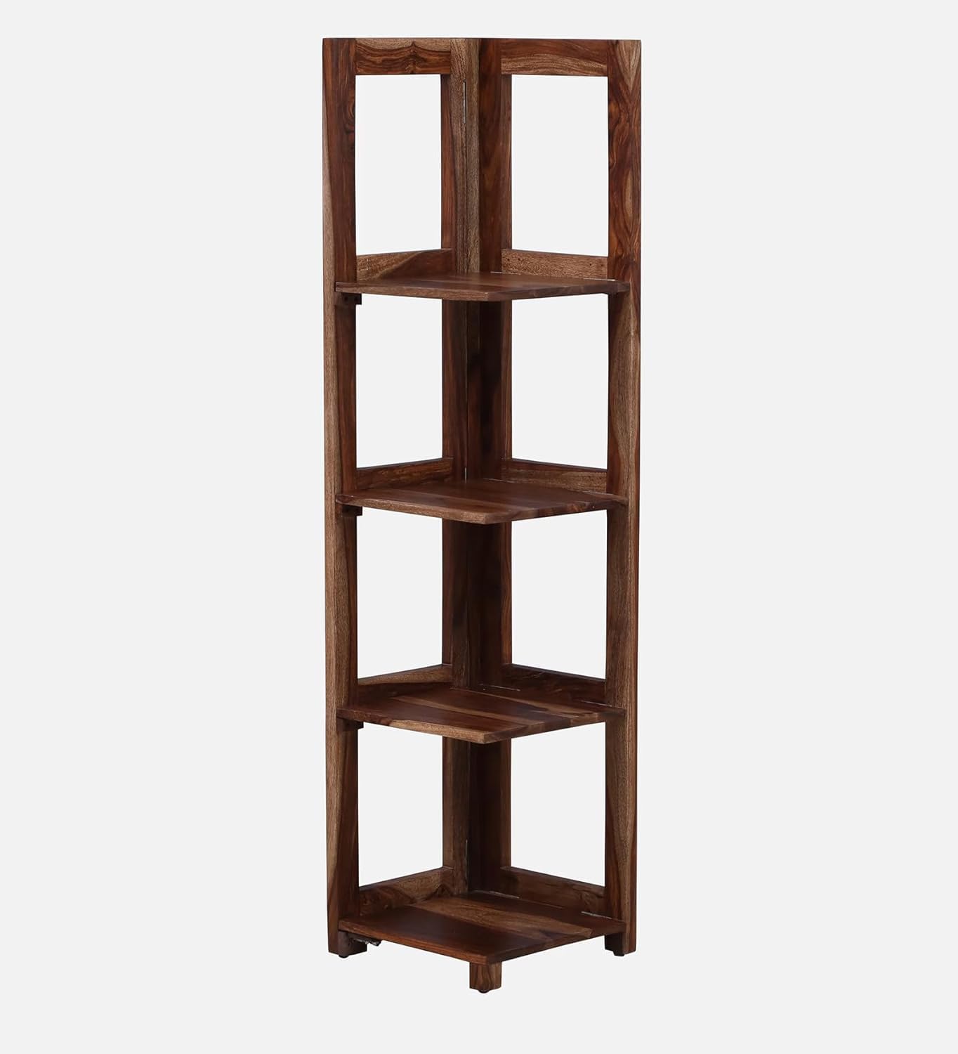 Odejia Solid Sheesham Wooden Book Shelf| Ladder for Home Decor| Plant Stand | Corner Showcase Storage Shelves for LivingRoom| Bedroom | 4- Tier Shelf 14" L x 14" W x 58" H Walnut