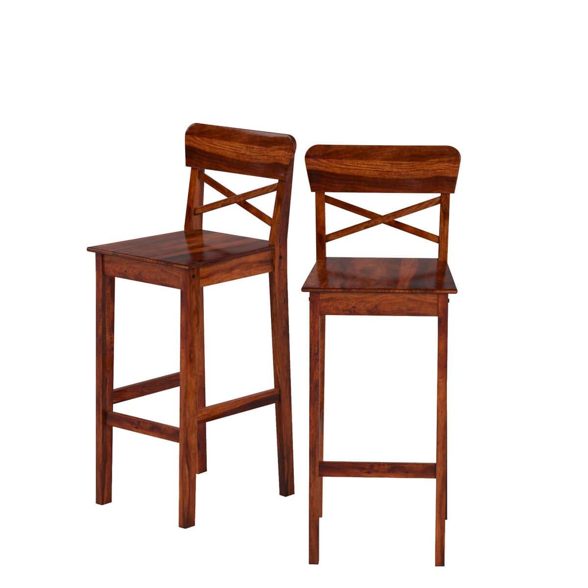 ODEJIA Sheesham Wood Bar Chair Set of 2 - Casual Backless Wooden Stool for Restaurant, Bar, Kitchen, and Café