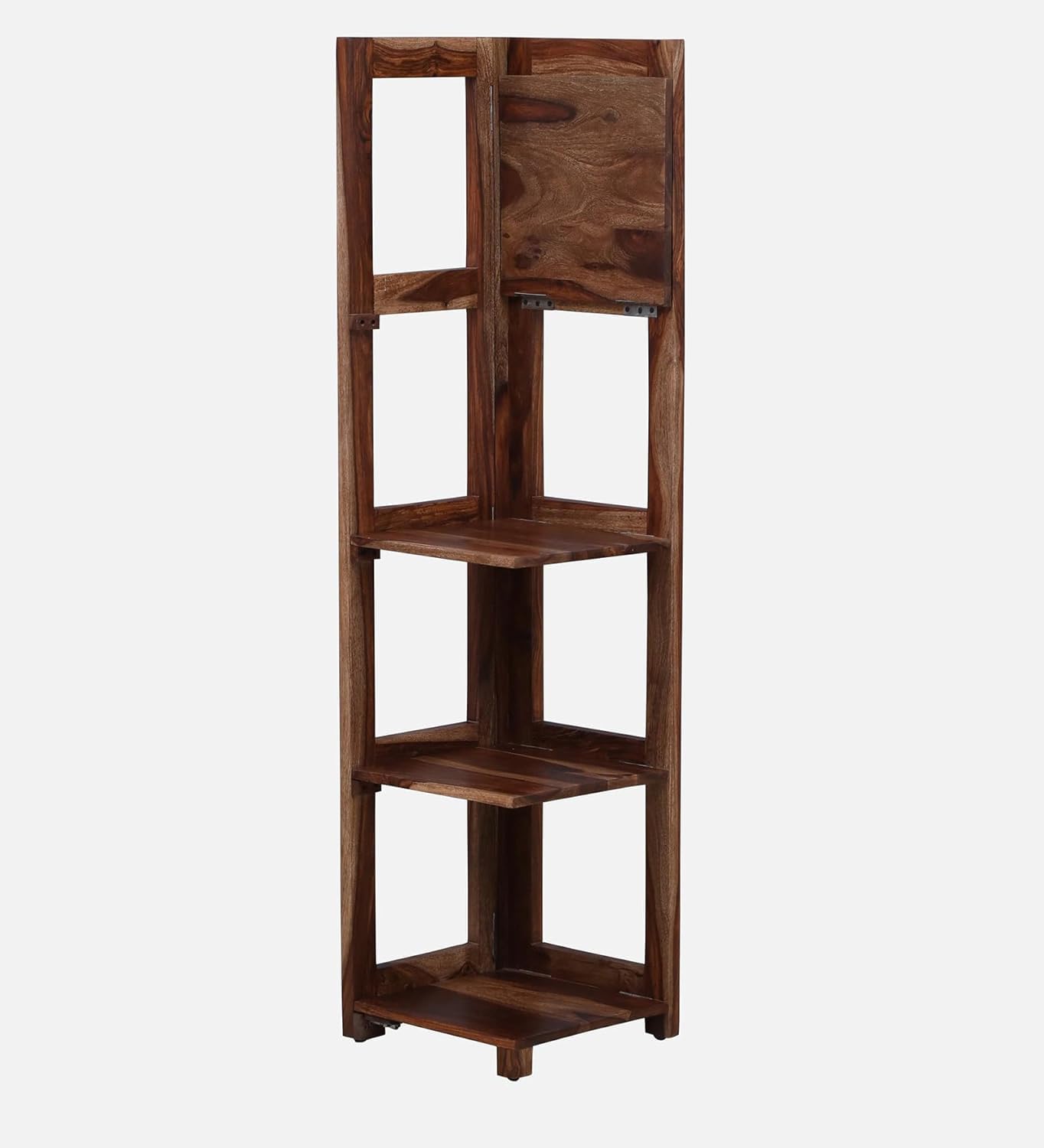 Odejia Solid Sheesham Wooden Book Shelf| Ladder for Home Decor| Plant Stand | Corner Showcase Storage Shelves for LivingRoom| Bedroom | 4- Tier Shelf 14" L x 14" W x 58" H Walnut