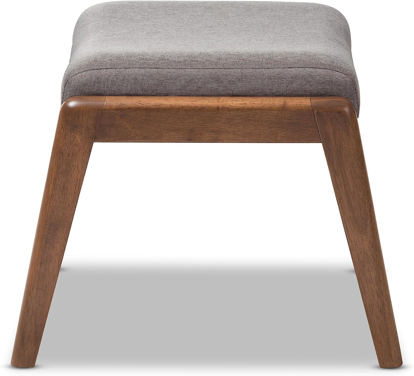 ODEJIA Walnut Wood Footstool - Grey Fabric Upholstered