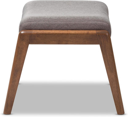 ODEJIA Walnut Wood Footstool - Grey Fabric Upholstered