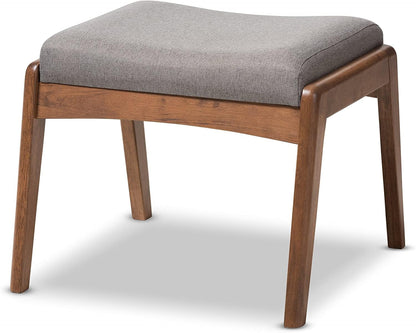 ODEJIA Walnut Wood Footstool - Grey Fabric Upholstered