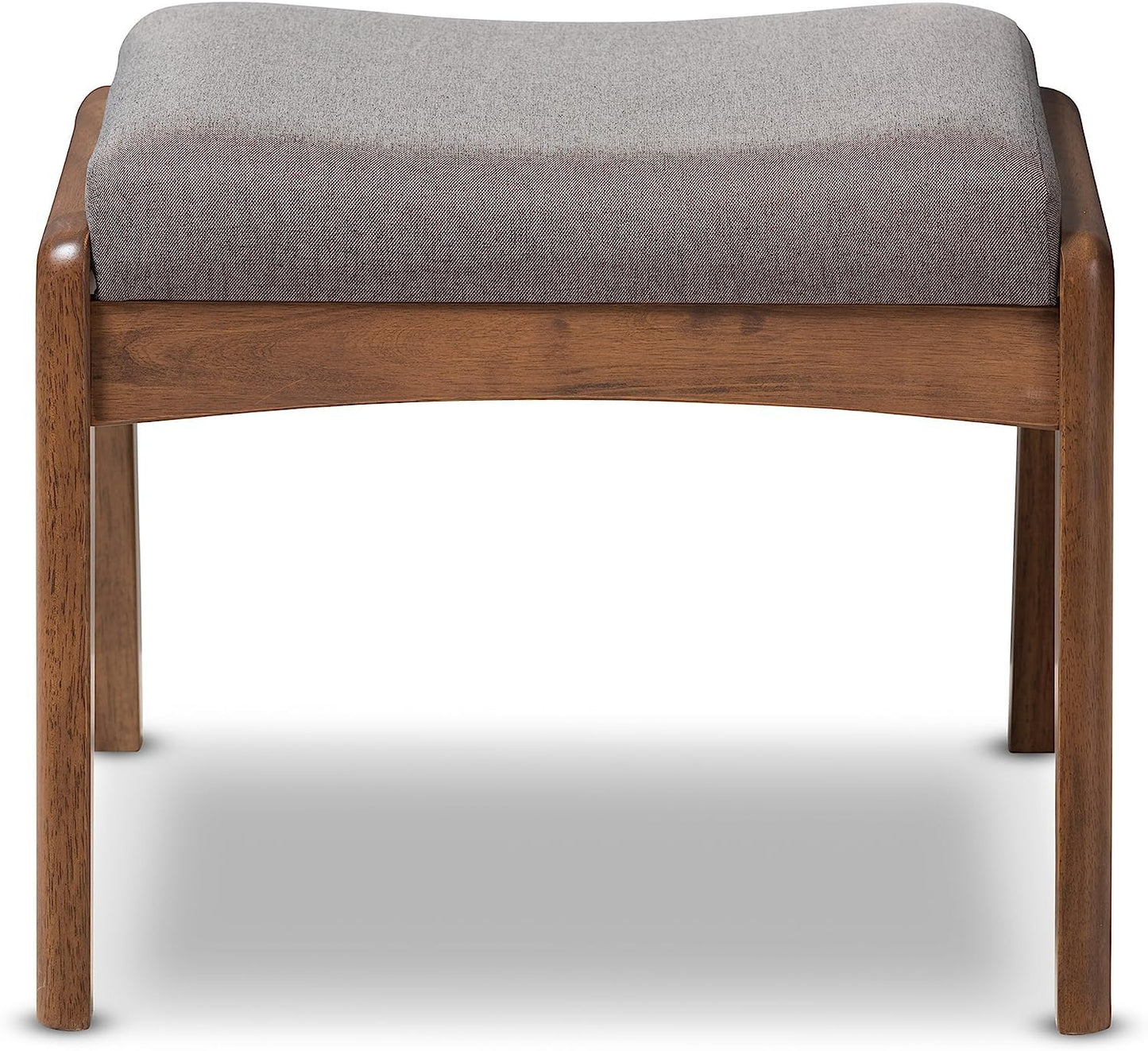 ODEJIA Walnut Wood Footstool - Grey Fabric Upholstered