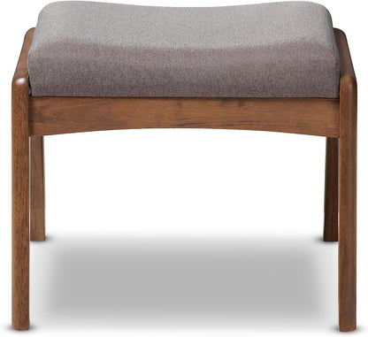 ODEJIA Walnut Wood Footstool - Grey Fabric Upholstered