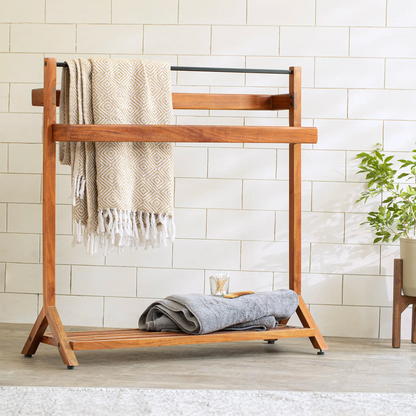 ODEJIA Sheesham Towel Holder with Lower-Shelf (Natural Finish)