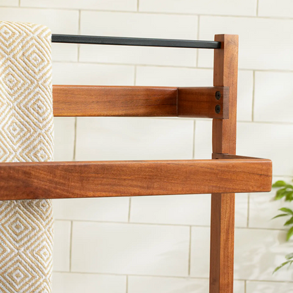 ODEJIA Sheesham Towel Holder with Lower-Shelf (Natural Finish)