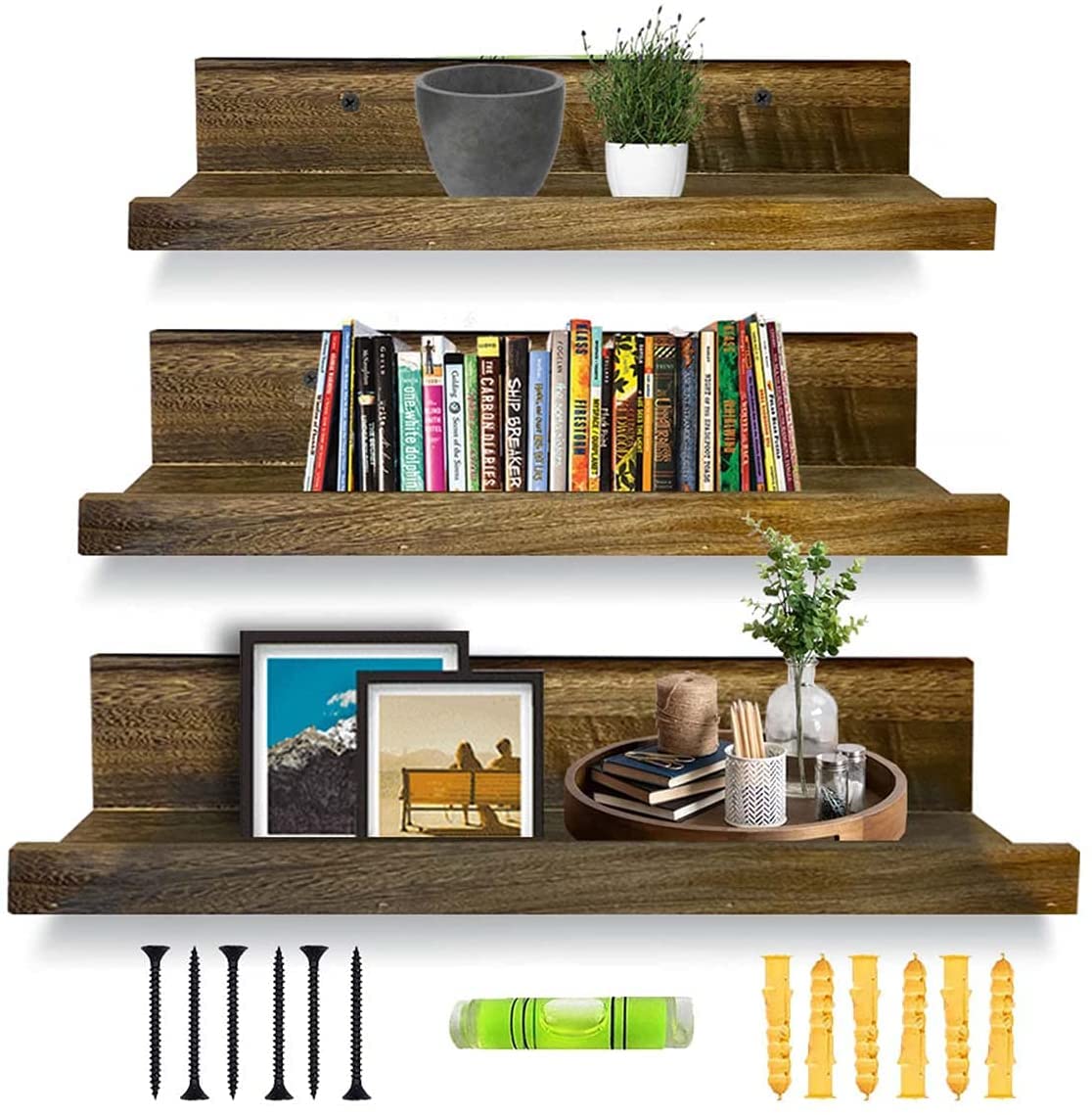 ODEJIA 16'' Rustic Floating Shelves - Set of 3 Wall - Mounted for Decor & Storage - ODEJIA Wall Shelves