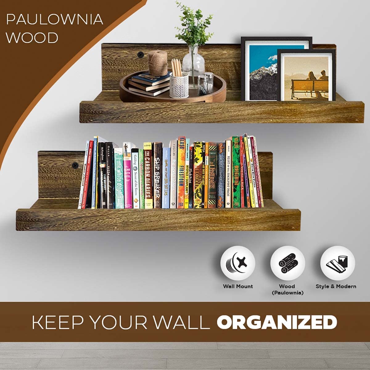 ODEJIA 16'' Rustic Floating Shelves - Set of 3 Wall - Mounted for Decor & Storage - ODEJIA Wall Shelves