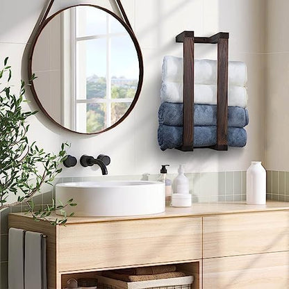 ODEJIA 18.8" Wall - Mounted Wooden Towel Rack with Installation Tool – Pine Towel Holder & Blanket Shelf (Brown) - ODEJIA Towel Holder