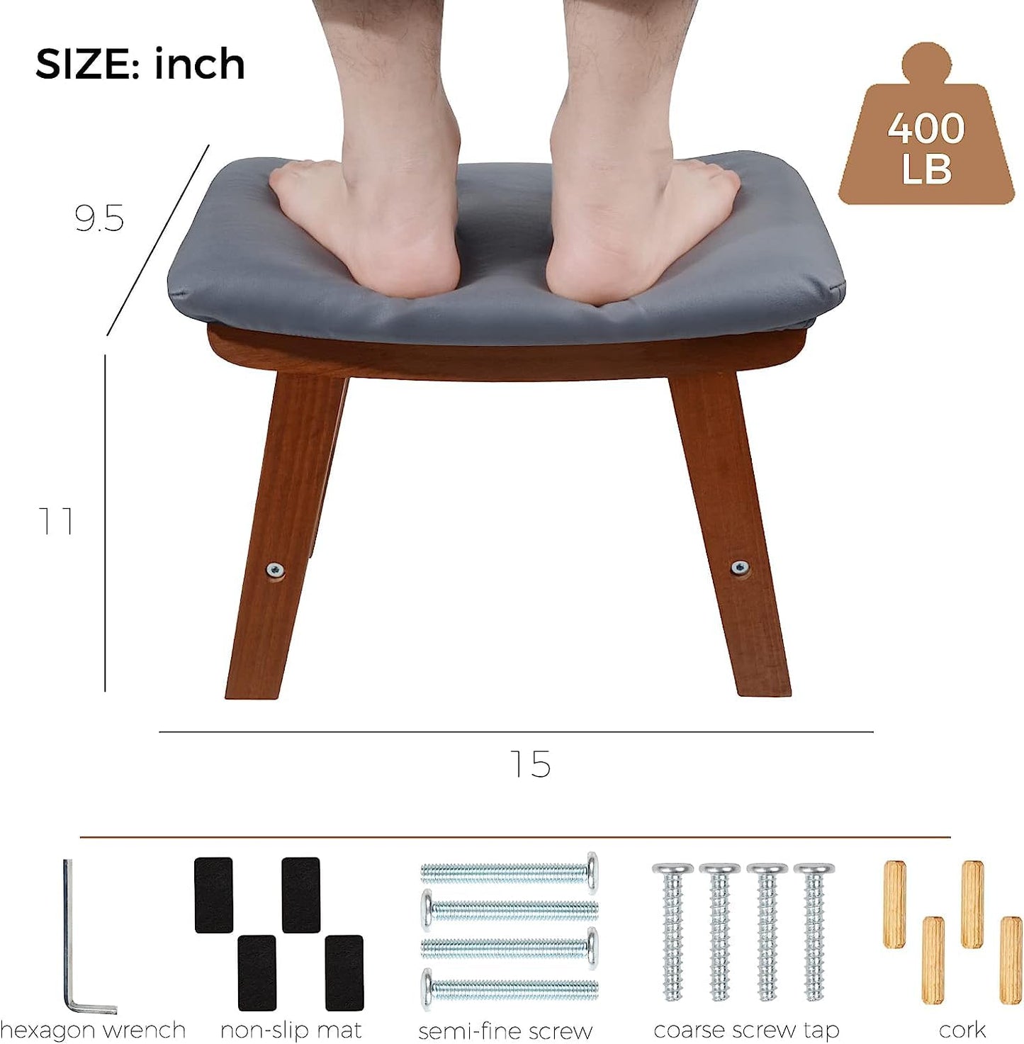 Odejia Foot Stool Ottoman For Living Room (Walnut Leg - Dark Grey) - 38.1 Cm,27.9 Cm - ODEJIAFootstool