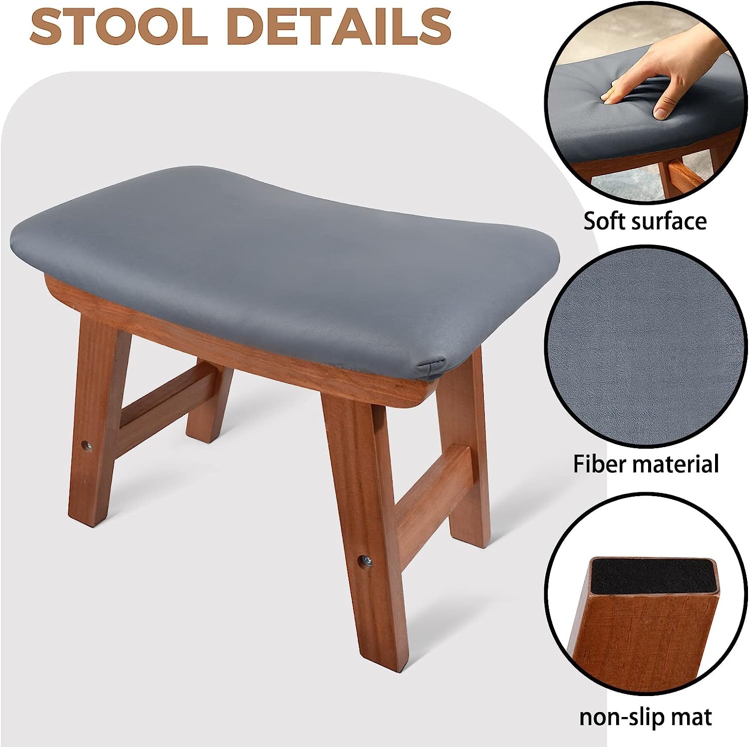 Odejia Foot Stool Ottoman For Living Room (Walnut Leg - Dark Grey) - 38.1 Cm,27.9 Cm - ODEJIAFootstool