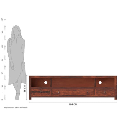 ODEJIA fueniture Carvve Sheesham Wood TV Cabinet, Honey Finish, 3 Drawers & 1 Open Shelf - ODEJIA Tv Unit