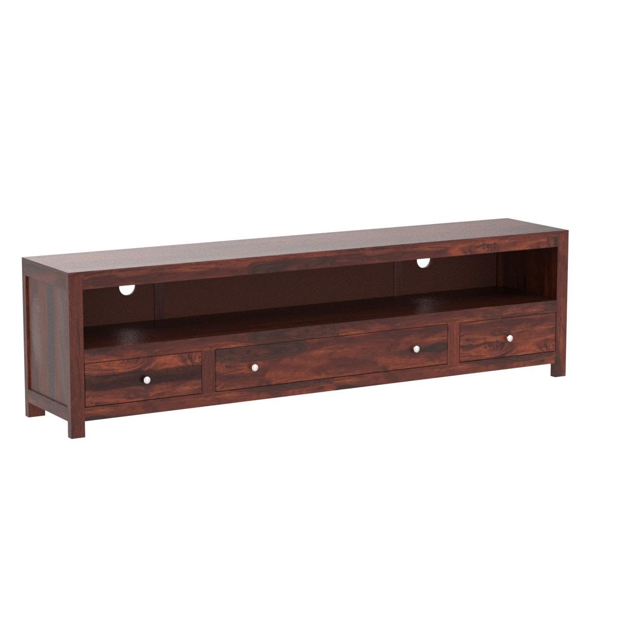 ODEJIA fueniture Carvve Sheesham Wood TV Cabinet, Honey Finish, 3 Drawers & 1 Open Shelf - ODEJIA Tv Unit