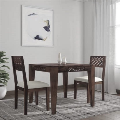 Odejia Furniture Sheesham Wood CNC Chair 2 - Seater Dining Set – Solid Wood Table & Chairs for Home, Office, or Restaurant (Walnut Finish) - ODEJIA Dining table