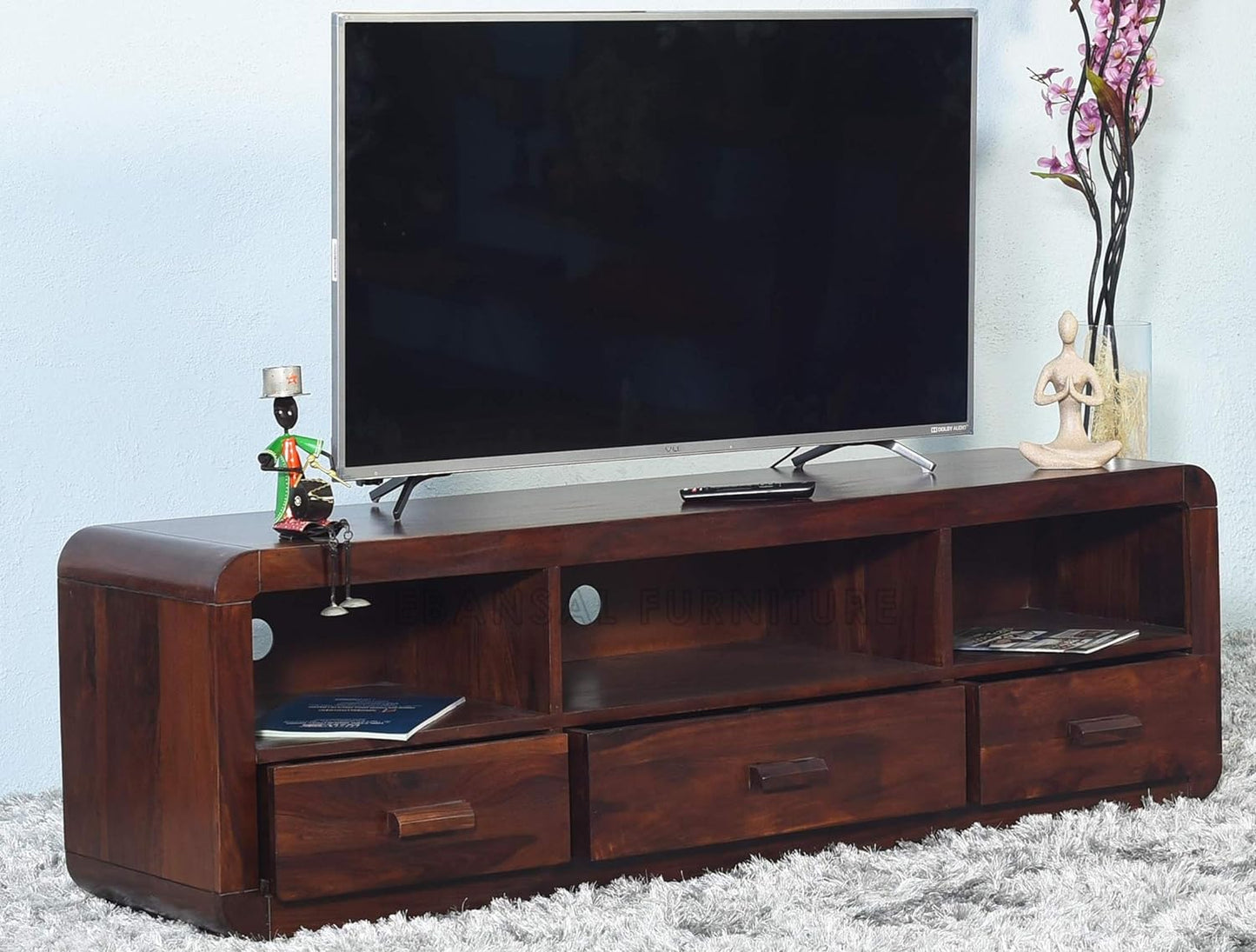 ODEJIA Furniture sheesham Wood Standard tv Entertainment Unit Stand Cabinet with Storage for Home (Teak Finish) - ODEJIA Tv Unit