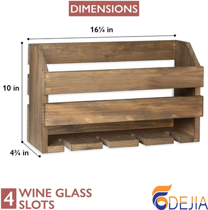 ODEJIA Rustic Wooden Wall - Mounted Wine Rack – Holds Bottles & 4 Glasses, Ideal for Home Bar & Kitchen - ODEJIA Bar Cabinet